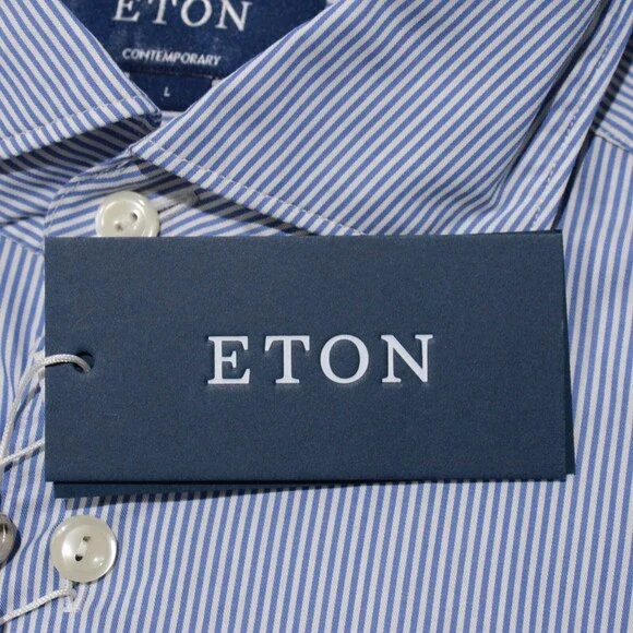 Eton NWT Casual Button Down Shirt Size 42 16.5 L Contemporary Fit Blue Stripes